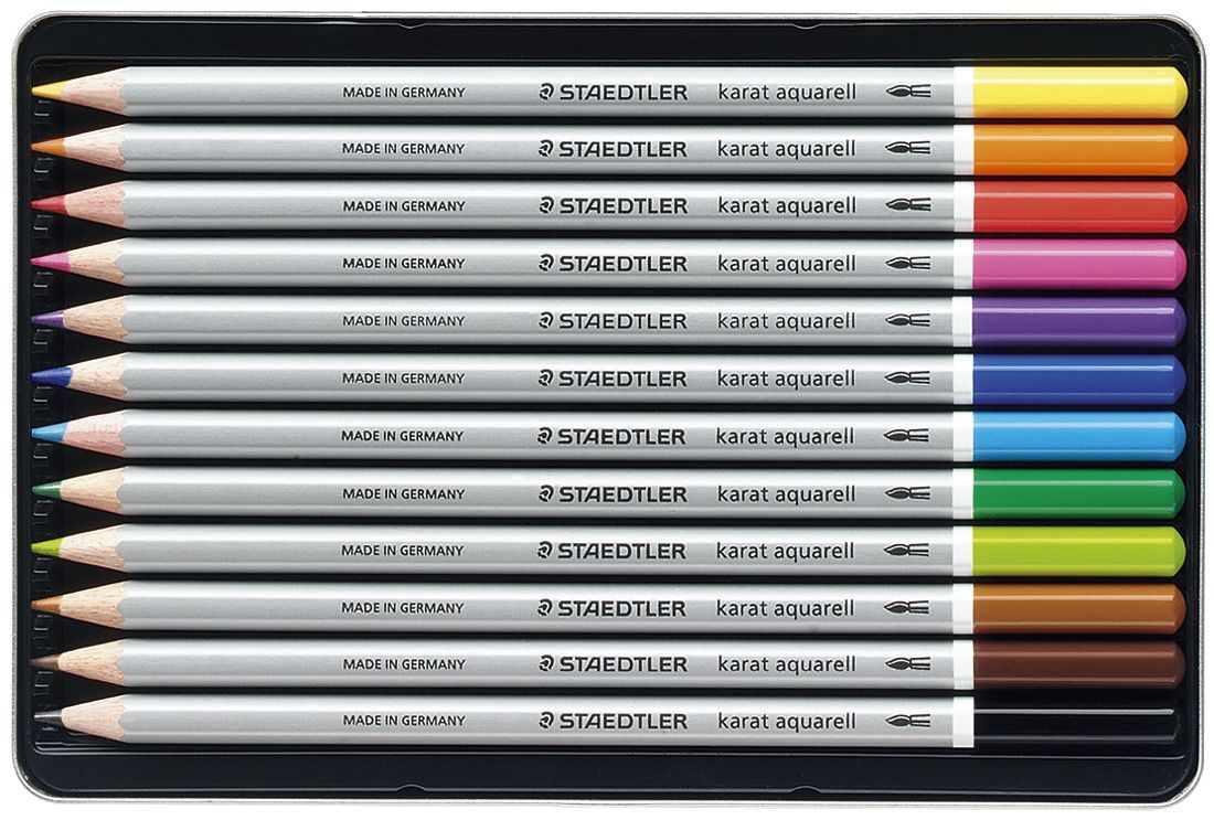 Aquarellstift karat® - 3 mm, Metalletui mit 12 Farben, sortiert