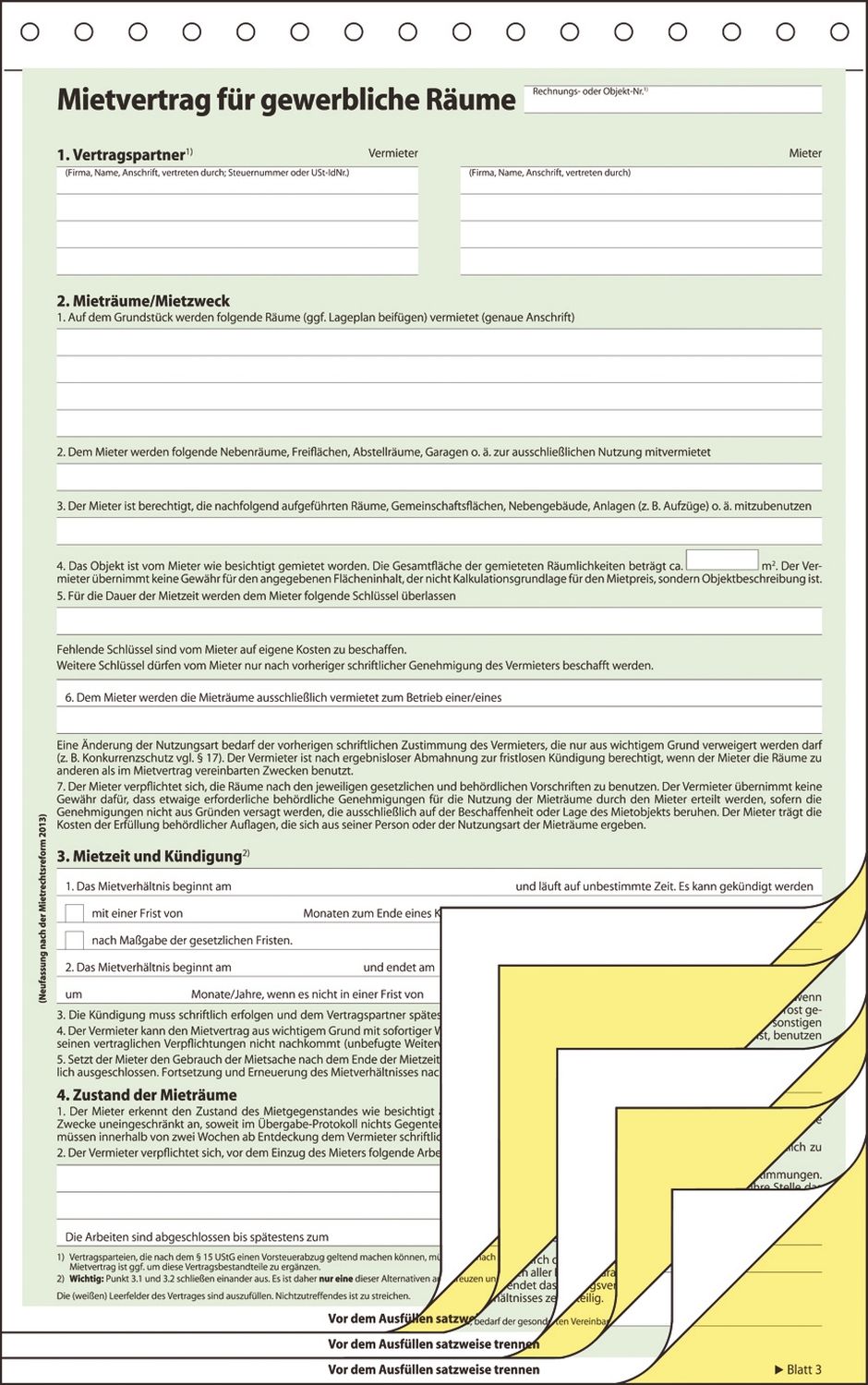 Mietvertrag für gewerbliche Räume - A4, 3 x 2 Blatt Mietvertrag für gewerbliche Räume - A4, 3 x 2 Blatt