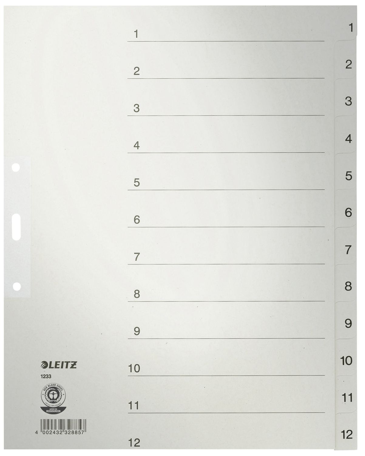 1233 Zahlenregister - 1-12, Papier, A4 Überbreite, 12 Blatt, grau 1233 Zahlenregister - 1-12, Papier, A4 Überbreite, 12 Blatt, grau