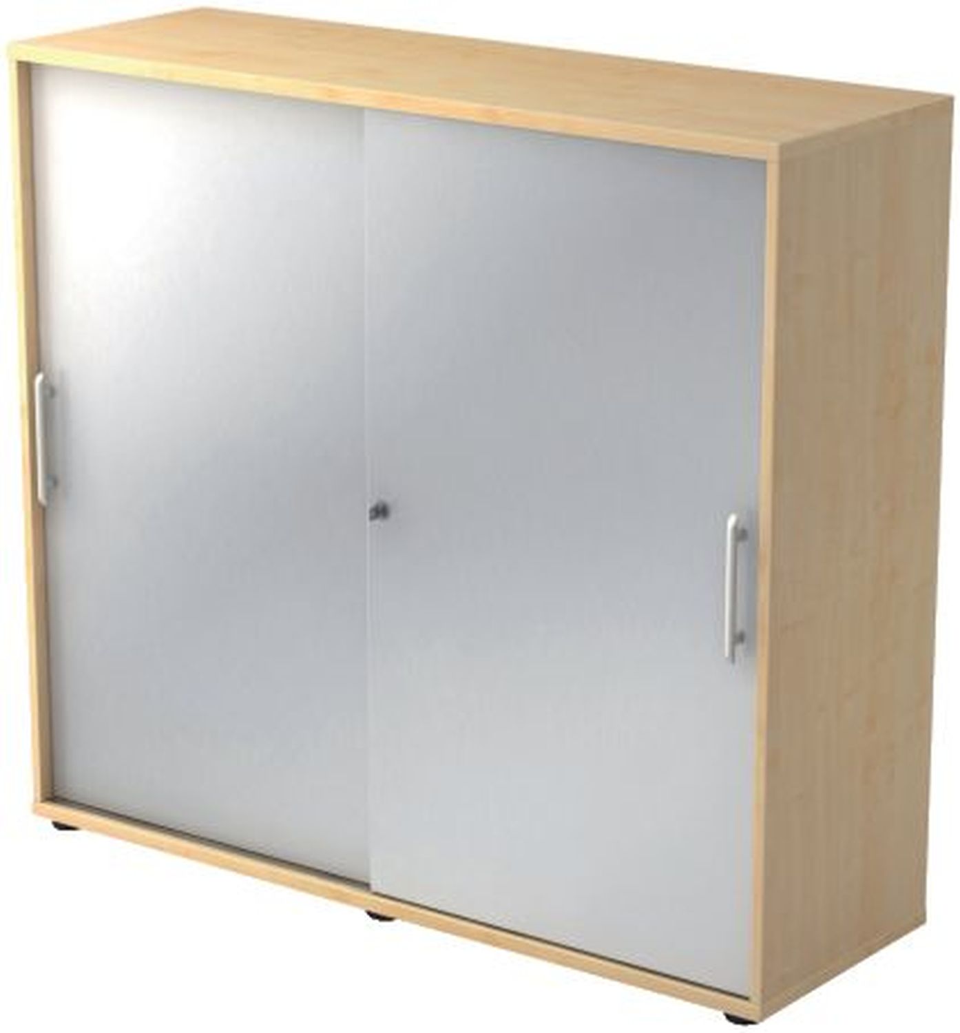 Schiebetürschrank - 3OH, 120 cm, Relinggriff, Ahorn/Silber