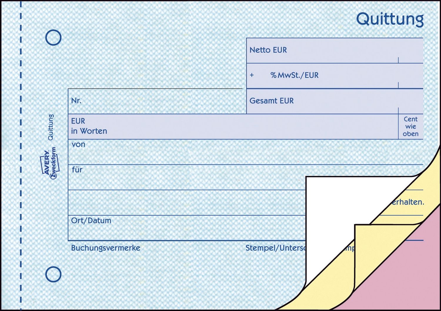1737 Quittung MwSt. separat ausgewiesen - A6 quer, SD, fälschungssicher, 3 x 40 Blatt, weiß, gelb, rosa 1737 Quittung MwSt. separat ausgewiesen - A6 quer, SD, fälschungssicher, 3 x 40 Blatt, weiß, gelb, rosa