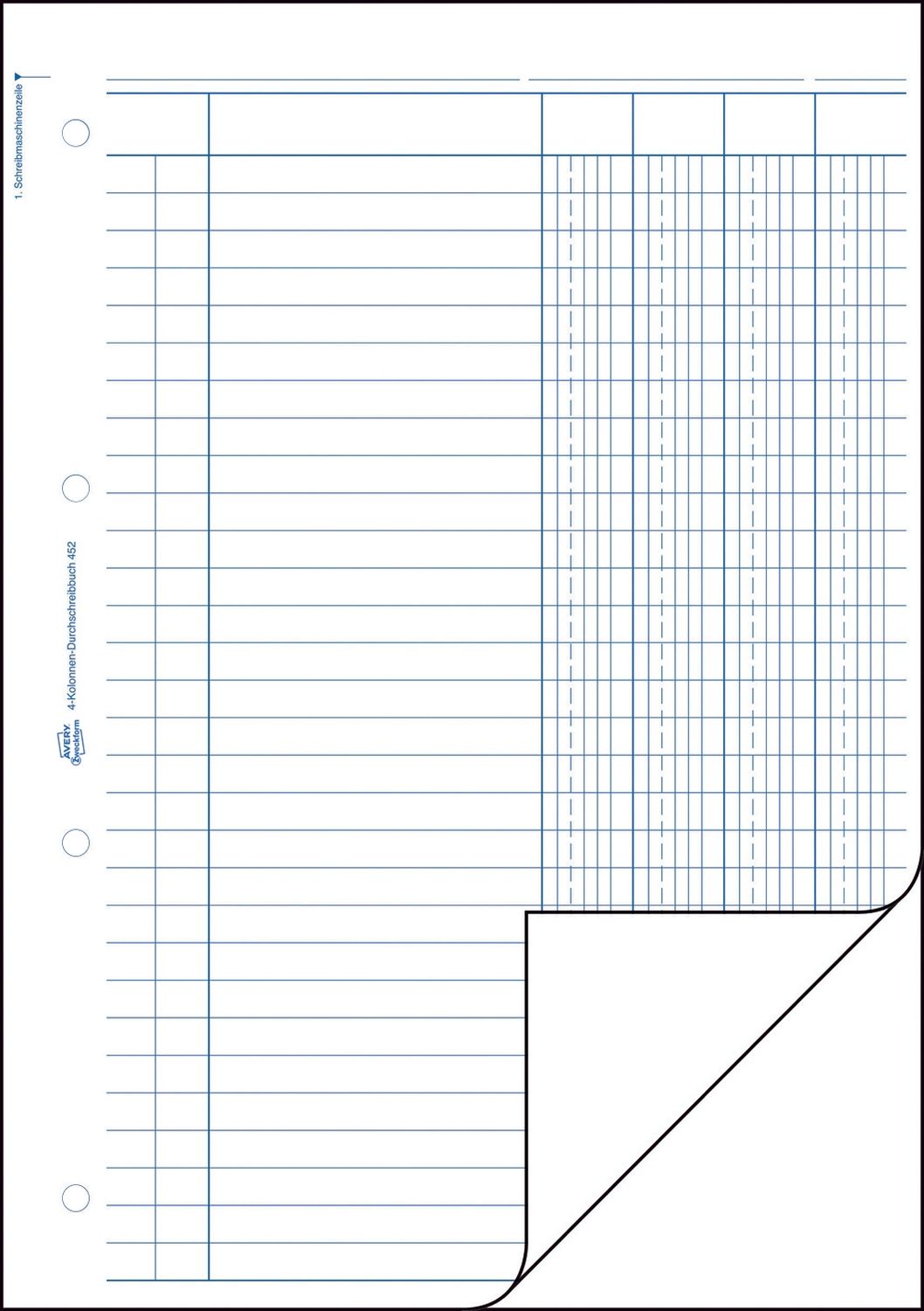 452 Kolonnen-Durchschreibbuch, DIN A4, 4 Kolonnen, 2 x 50 Blatt, weiß 452 Kolonnen-Durchschreibbuch, DIN A4, 4 Kolonnen, 2 x 50 Blatt, weiß