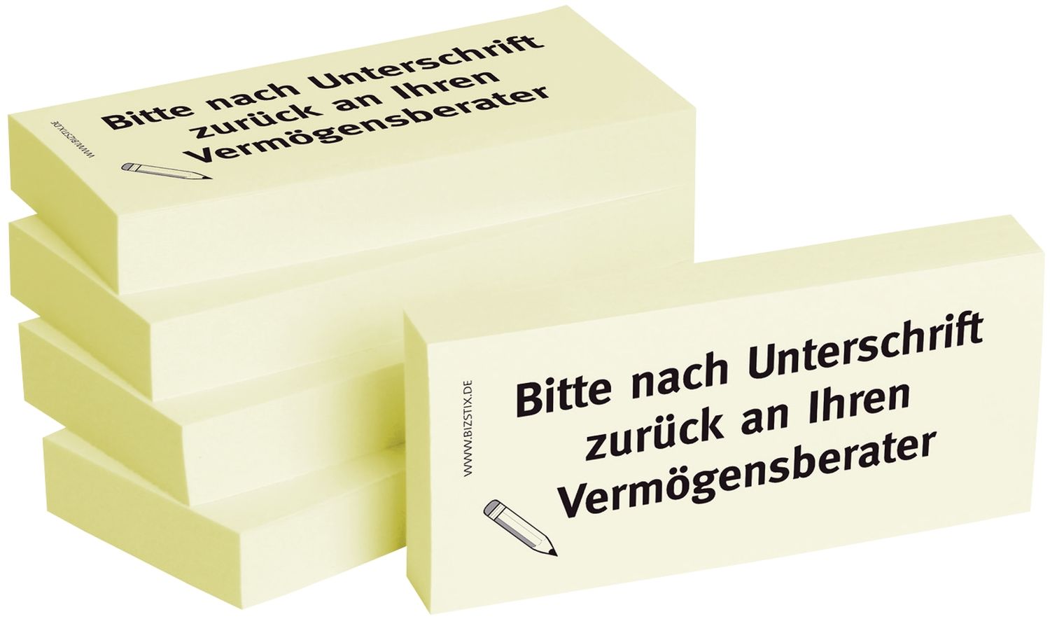 Haftnotizen "Bitte nach Unterschrift zurück an Ihren Vermögensberater" - 75 x 35 mm, 5x 100 Blatt Haftnotizen "Bitte nach Unterschrift zurück an Ihren Vermögensberater" - 75 x 35 mm, 5x 100 Blatt