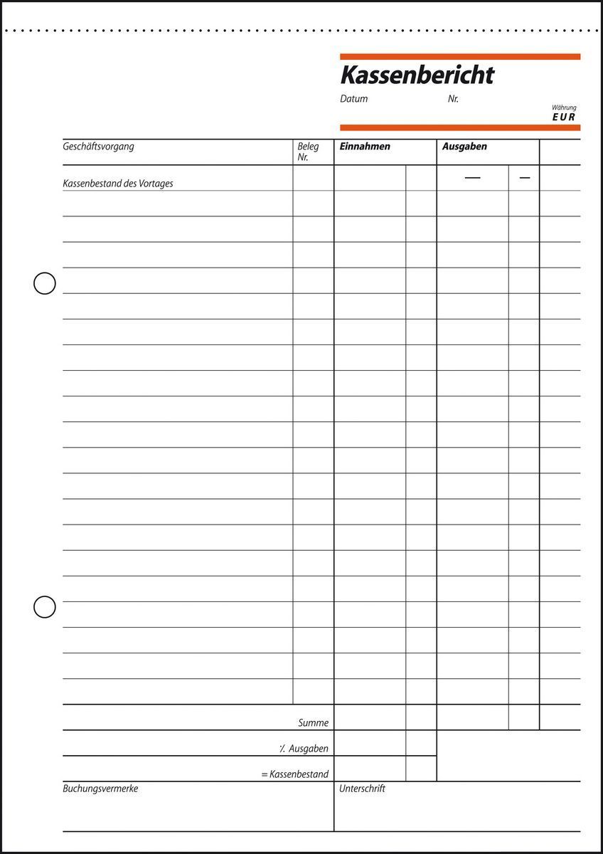 Kassenberichte/Bestandsrechnung - A5, 50 Blatt Kassenberichte/Bestandsrechnung - A5, 50 Blatt