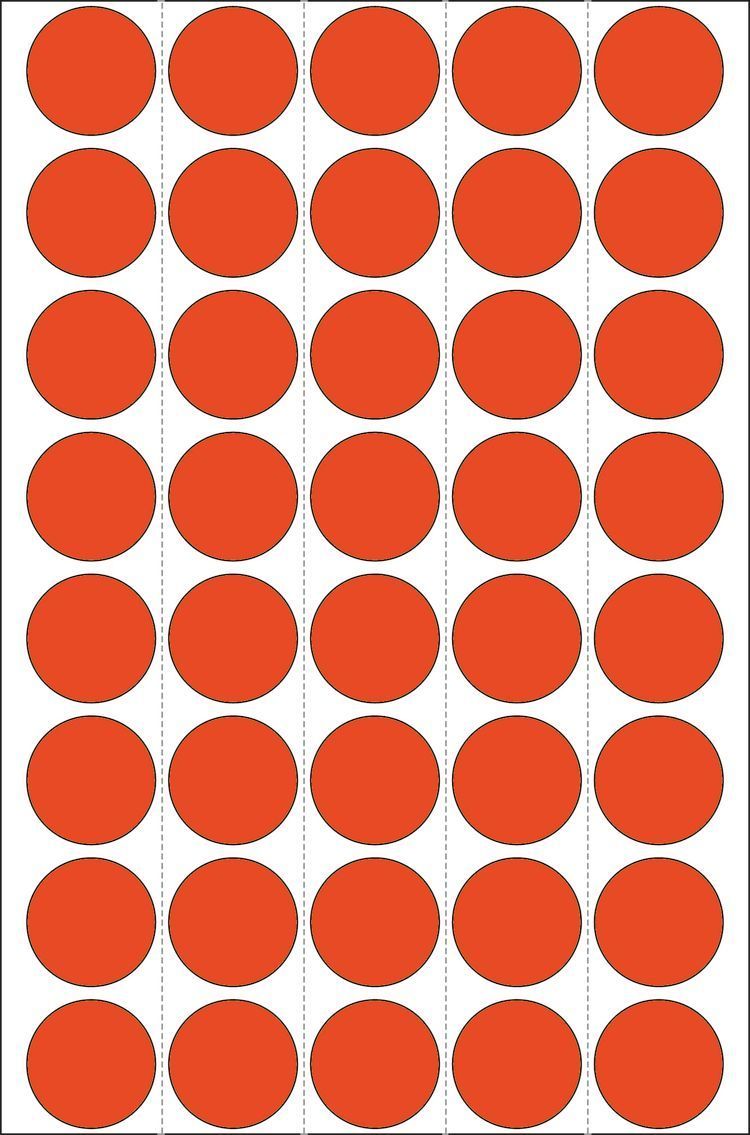 2252 Vielzwecketiketten - rot, Ø 19 mm, matt, Trägerpapier perforiert, 1280 Stück 2252 Vielzwecketiketten - rot, Ø 19 mm, matt, Trägerpapier perforiert, 1280 Stück