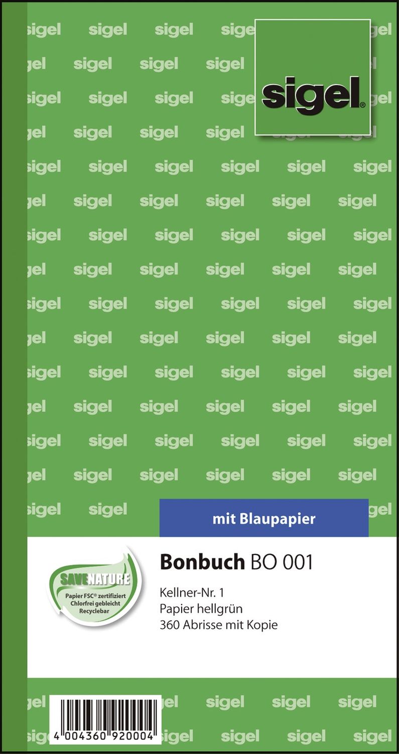 Bonbuch - Kellner-Nr. 1 , 360 Abrisse, BL, hellgrün, 105x200 mm, 2 x 60 Blatt Bonbuch - Kellner-Nr. 1 , 360 Abrisse, BL, hellgrün, 105x200 mm, 2 x 60 Blatt