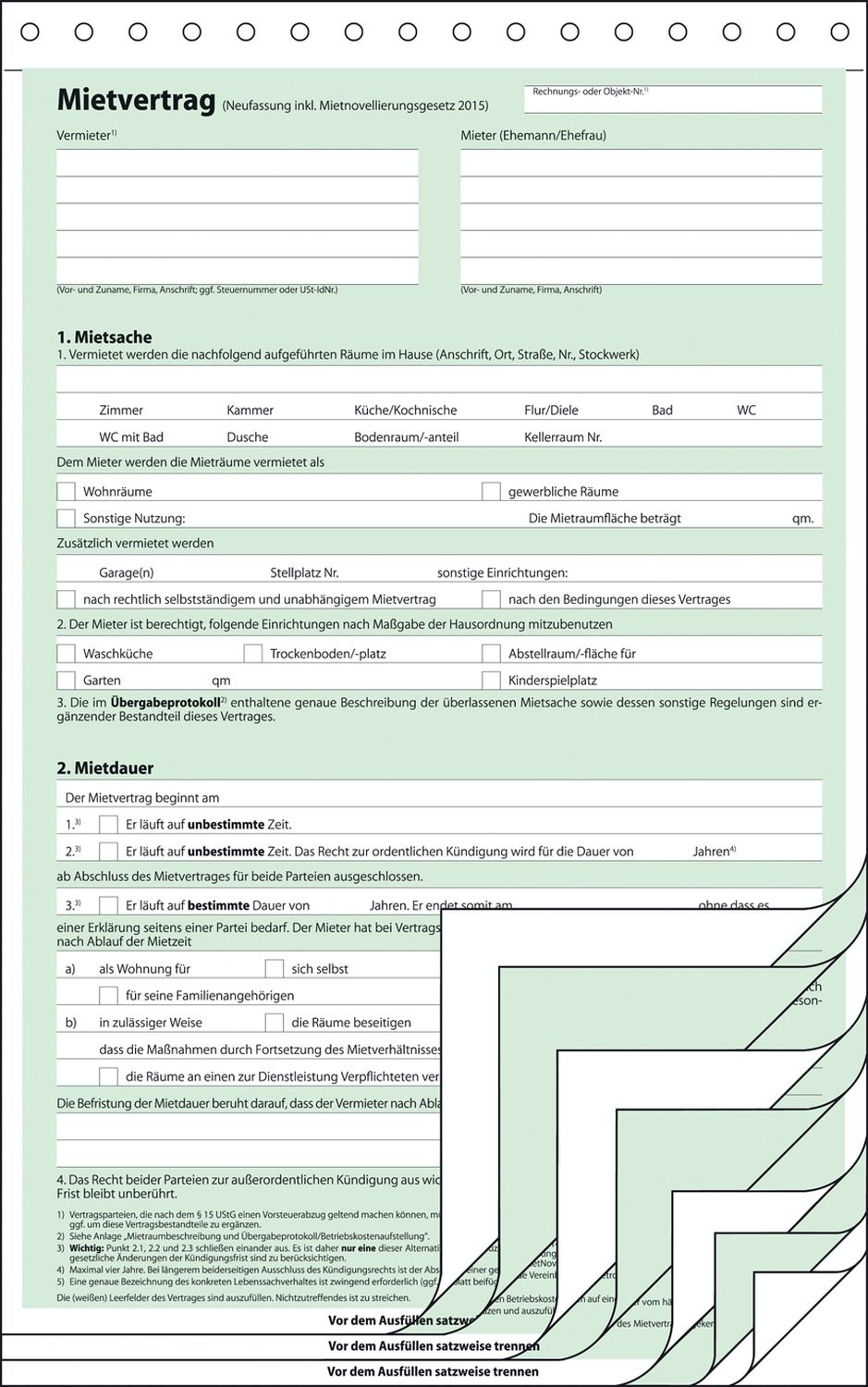 Mietvertrag - A4, 4 x 2 Blatt Mietvertrag - A4, 4 x 2 Blatt