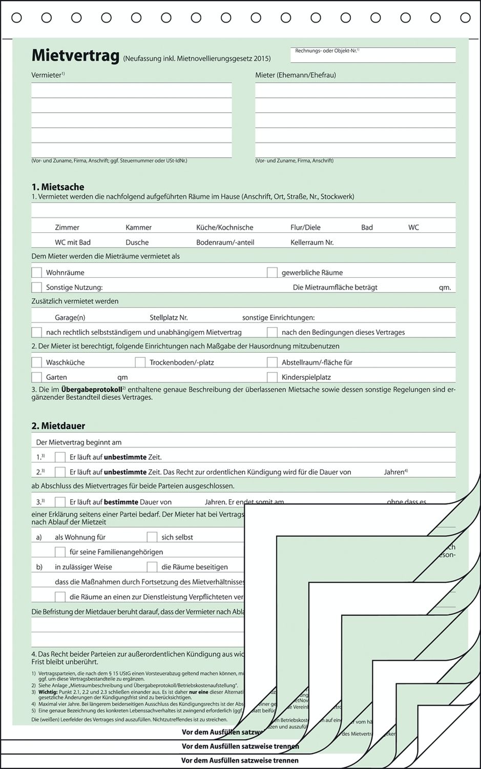 Mietvertrag - A4, 4 x 2 Blatt