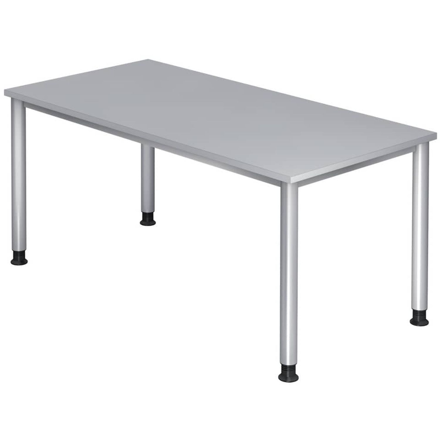 Schreibtisch 4-Fuß-Gestell rund - 160 x 68-76 x 80 cm, höhenverstellbar, Grau/Silber, mit Montageservice