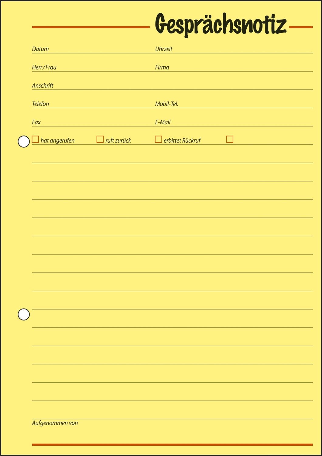 Gesprächsnotizen - A5, Papier gelb, 50 Blatt Gesprächsnotizen - A5, Papier gelb, 50 Blatt