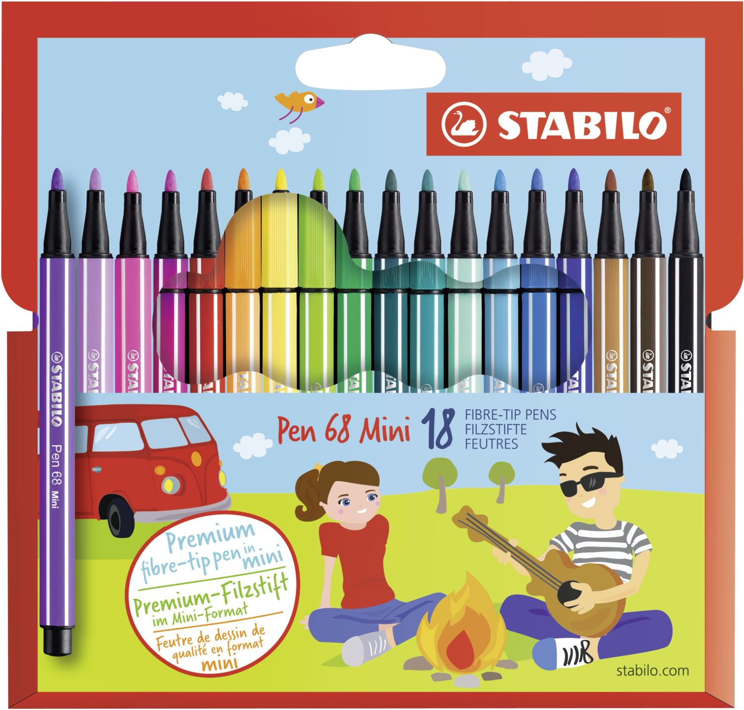 Premium-Filzstift - Pen 68 Mini - 18er Pack - mit 18 verschiedenen Farben