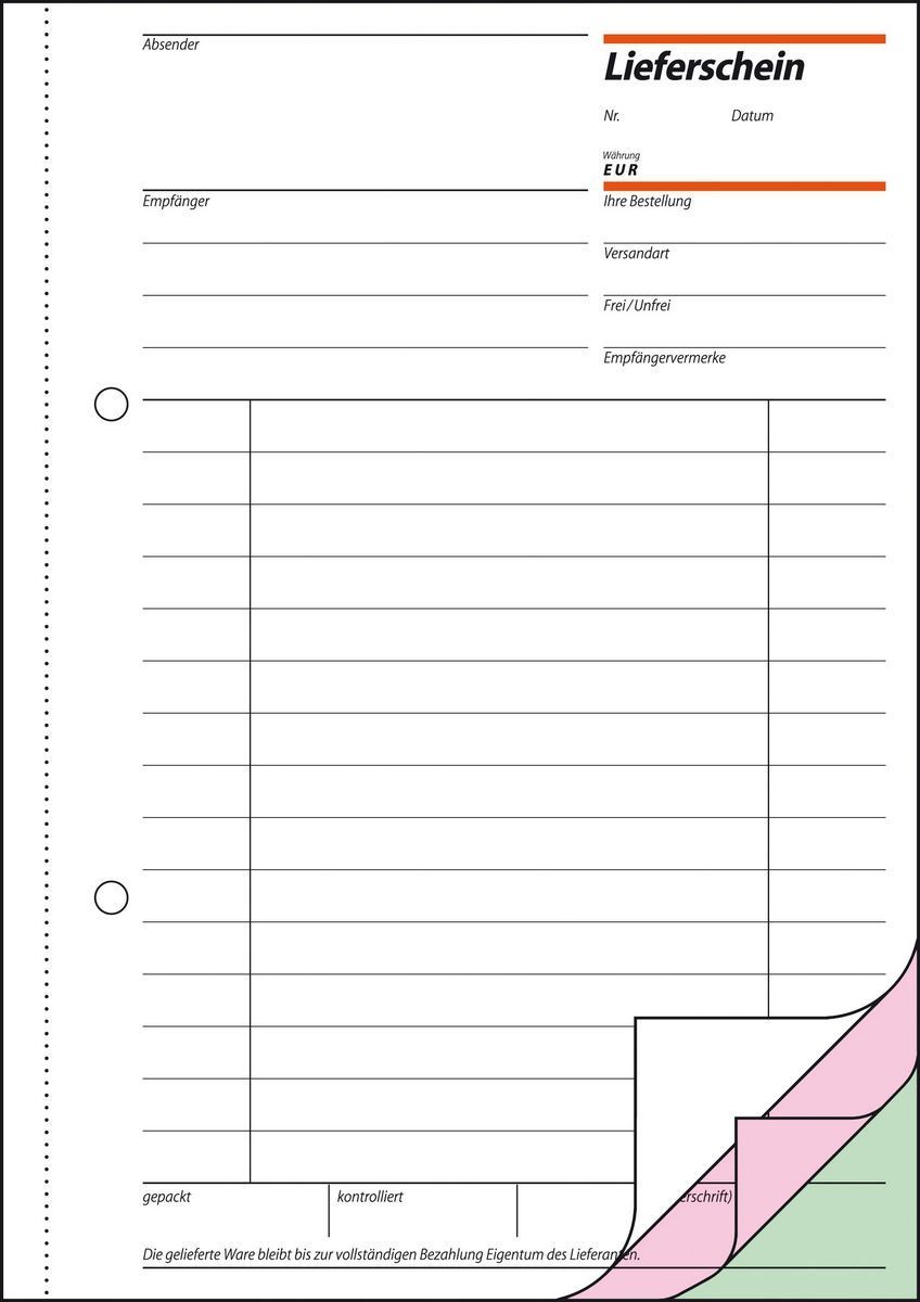 Lieferscheine mit Empfangsschein - A5, 1., 2. und 3. Blatt bedruckt, 3 x 50 Blatt Lieferscheine mit Empfangsschein - A5, 1., 2. und 3. Blatt bedruckt, 3 x 50 Blatt