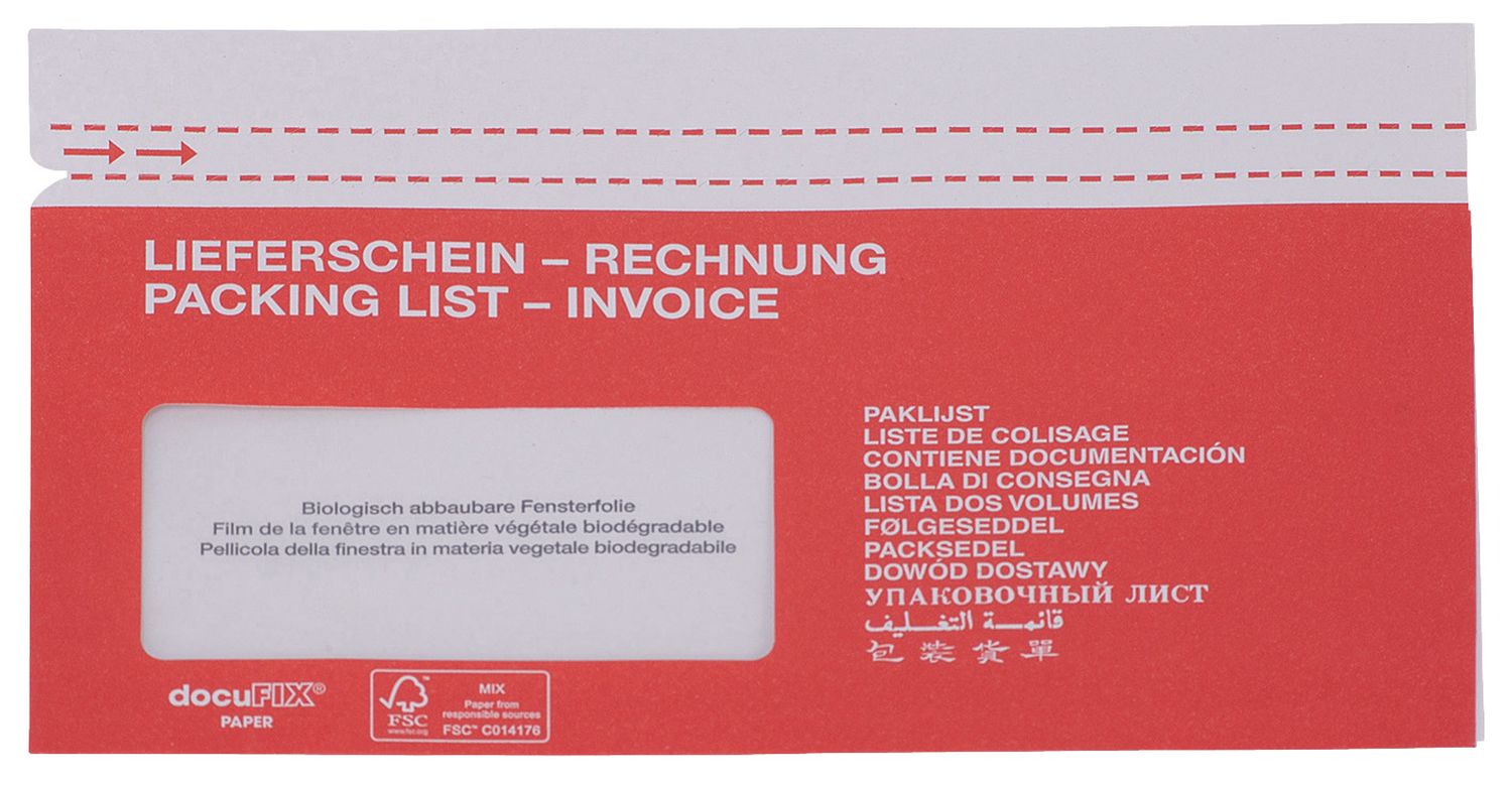 Begleitpapiertaschen mit Aufdruck Lieferschein-Rechnung - Papier, C6/5, weiß/rot, 500 Stück