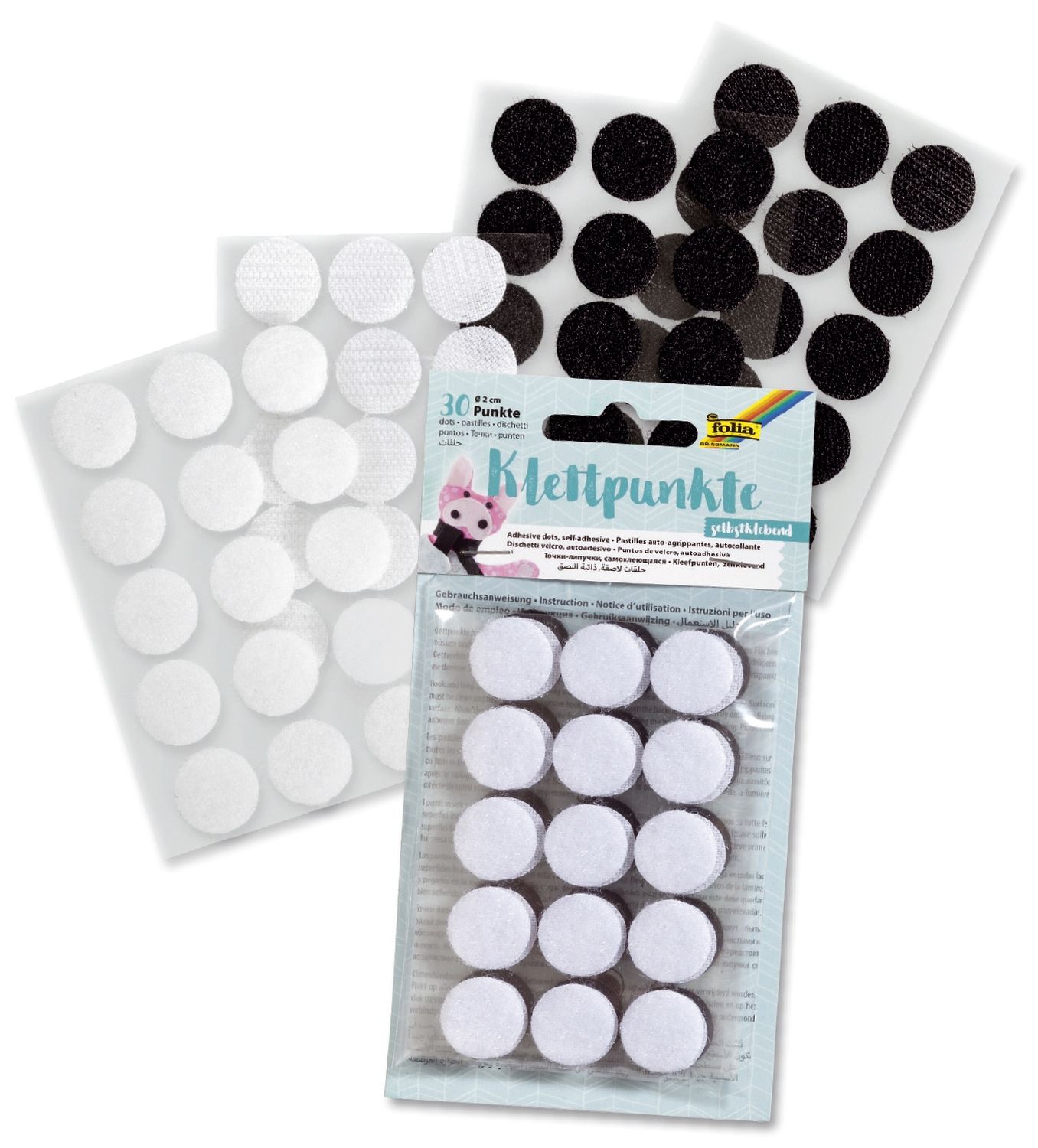 Klettpunkte - Ø 2 cm, 30 Stück, schwarz/weiß sortiert, selbstklebend Klettpunkte - Ø 2 cm, 30 Stück, schwarz/weiß sortiert, selbstklebend