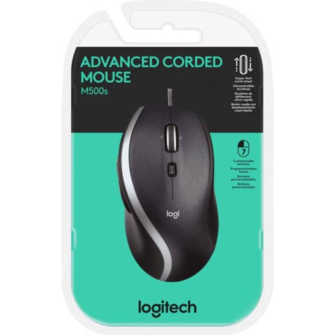 Maus Logitech M500s, für Rechtshänder, kabelgebunden, 6 Tasten, 4.000 dpi, schwarz