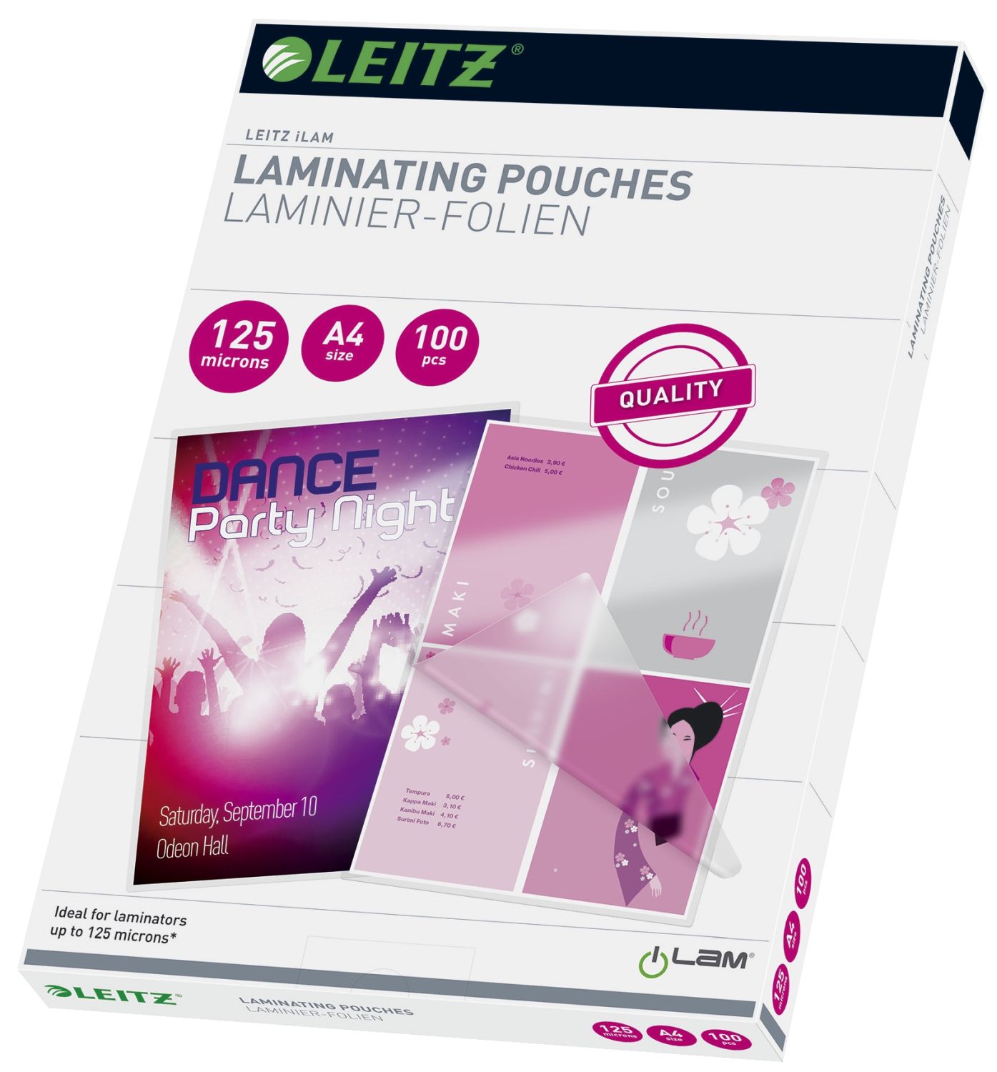Laminierfolien Leitz iLAM 33808, DIN A4, glänzend, 125 mym, 100 Stück Laminierfolien Leitz iLAM 33808, DIN A4, glänzend, 125 mym, 100 Stück