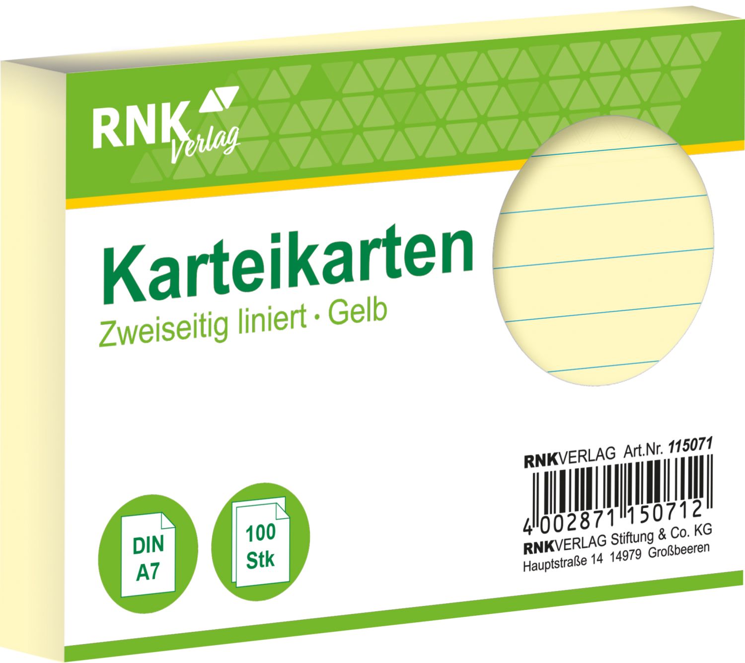 Karteikarten - DIN A7, liniert, gelb, 100 Karten