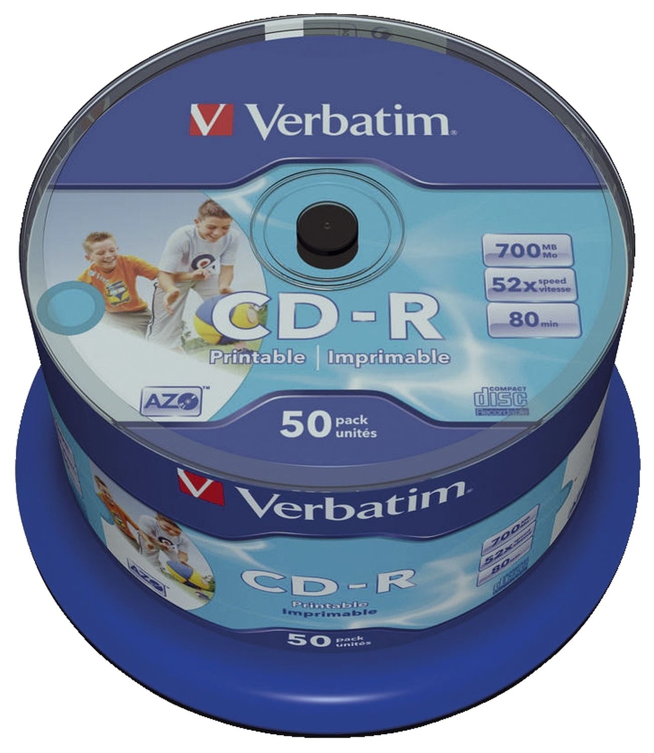 CD-R AZO Wide Inkjet Printable - no ID, 50 Pack Spindle