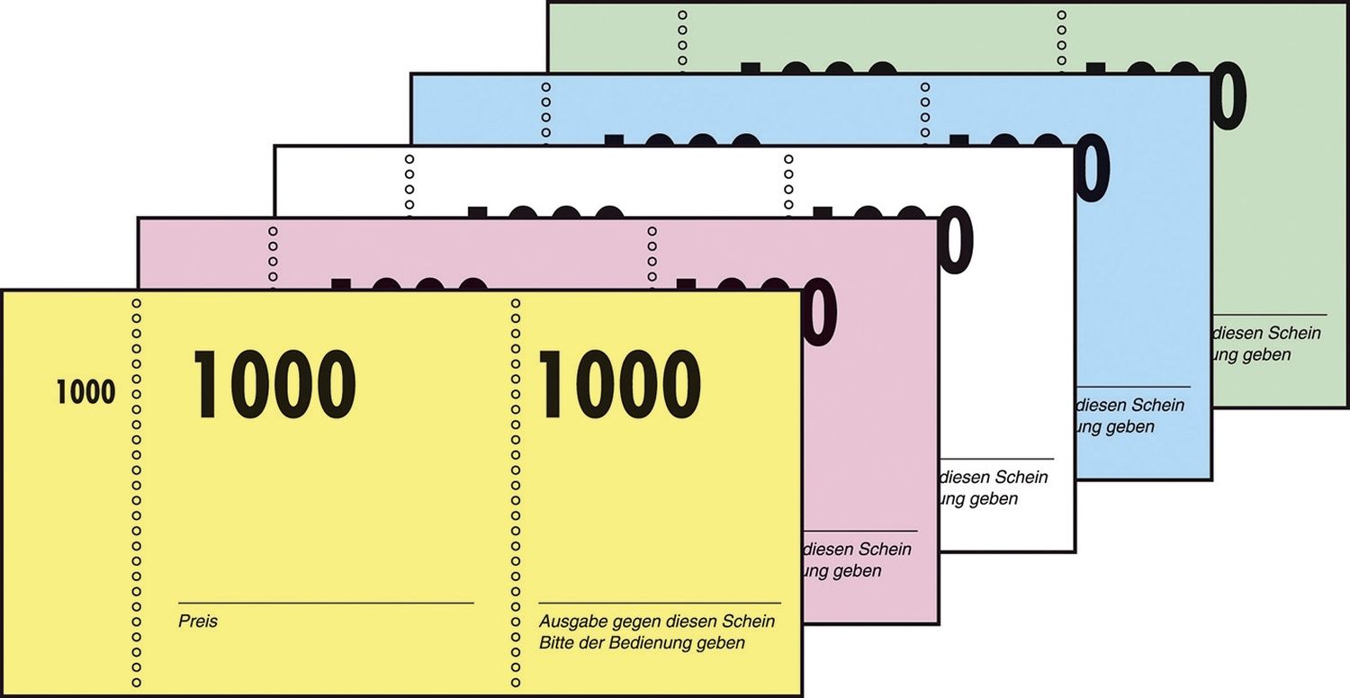 Nummernblock - 1-1000, 5 farbig sortiert, 105x50 mm, 10 x 100 Blatt Nummernblock - 1-1000, 5 farbig sortiert, 105x50 mm, 10 x 100 Blatt