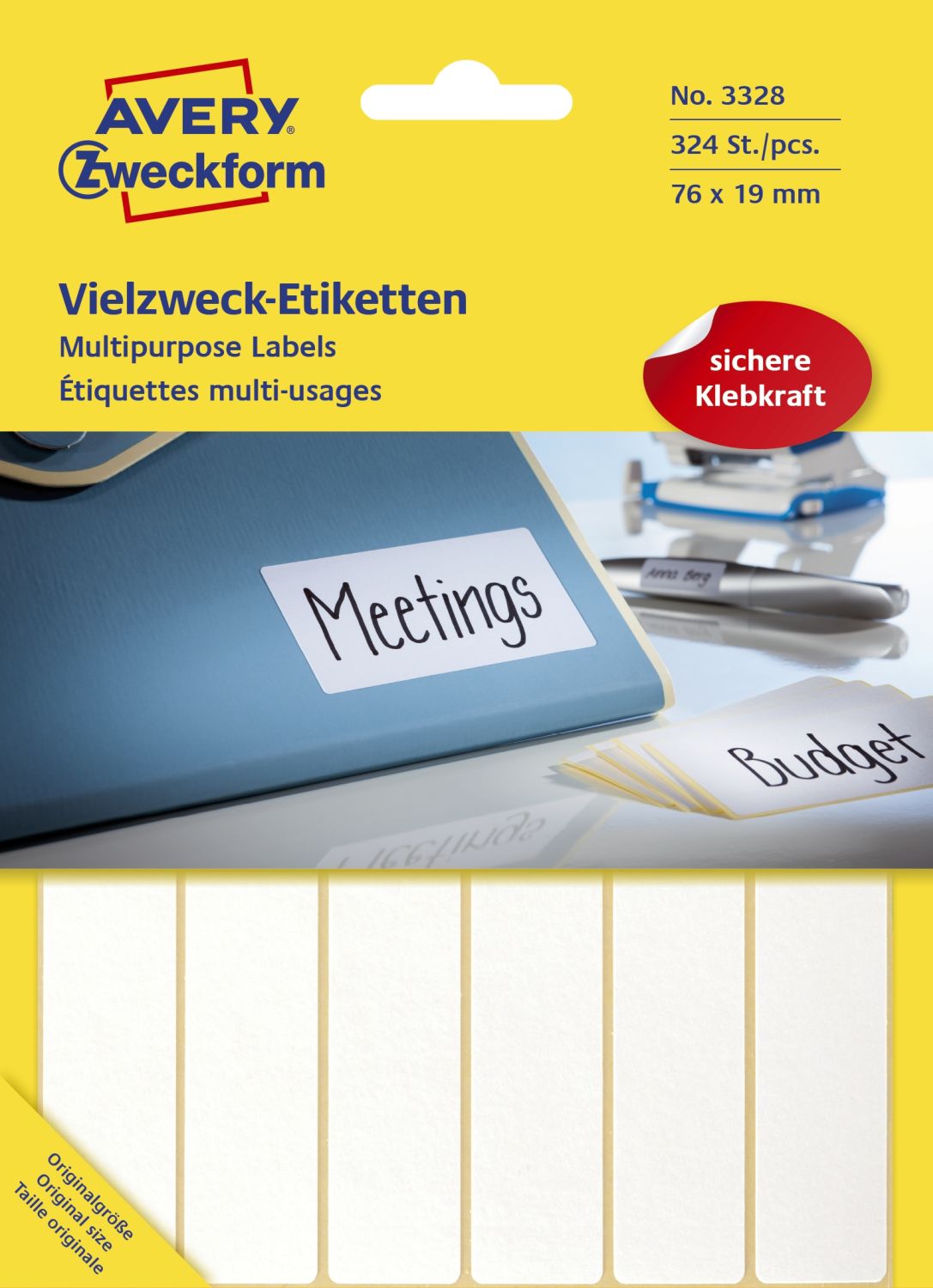 3328 Universal-Etiketten - 76 x 19 mm, weiß, 324 Etiketten/27 Blatt, permanent 3328 Universal-Etiketten - 76 x 19 mm, weiß, 324 Etiketten/27 Blatt, permanent