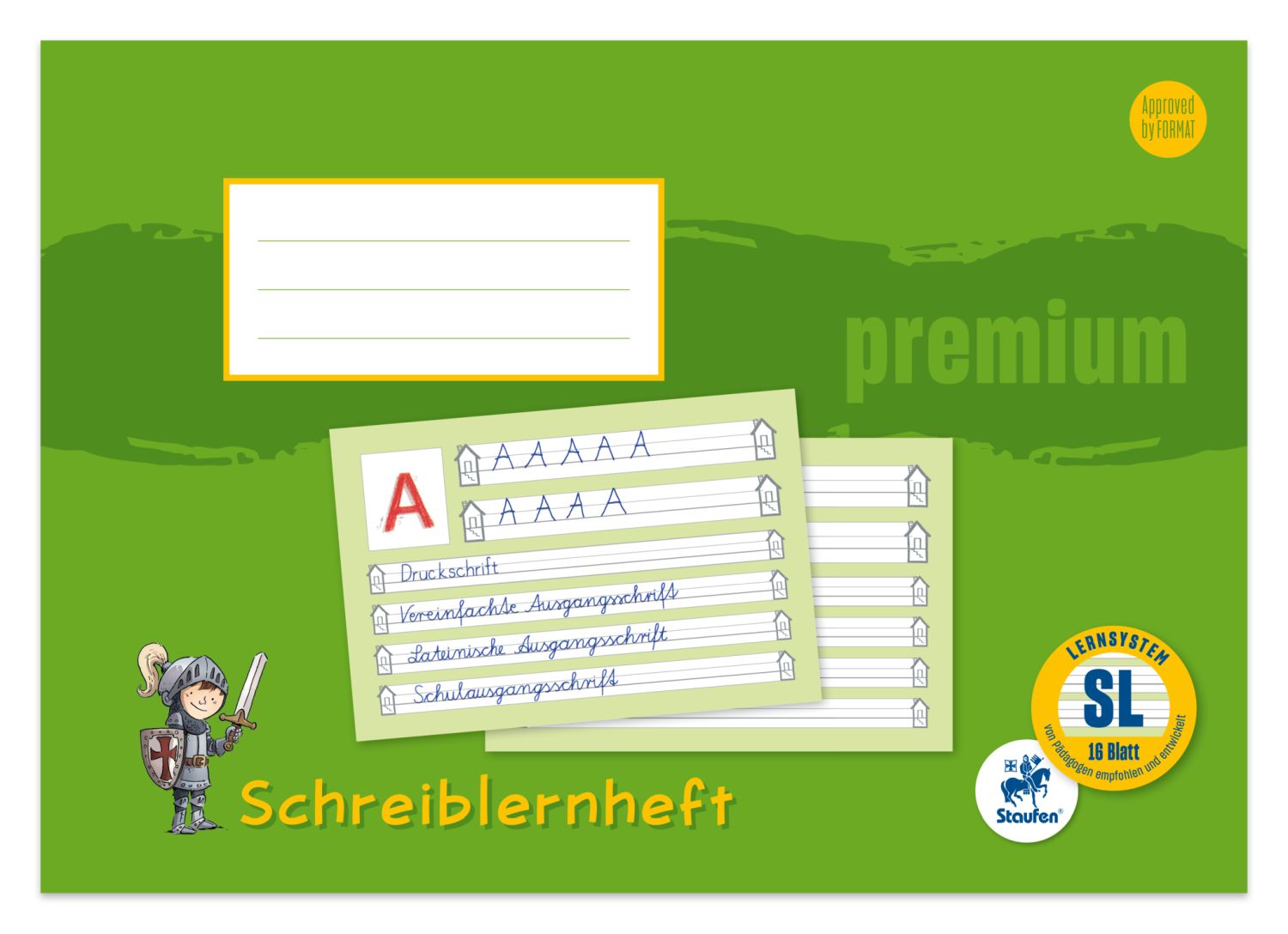 Schreiblernheft PREMIUM LIN SL - A4 quer, 80 g/qm, 16 Blatt