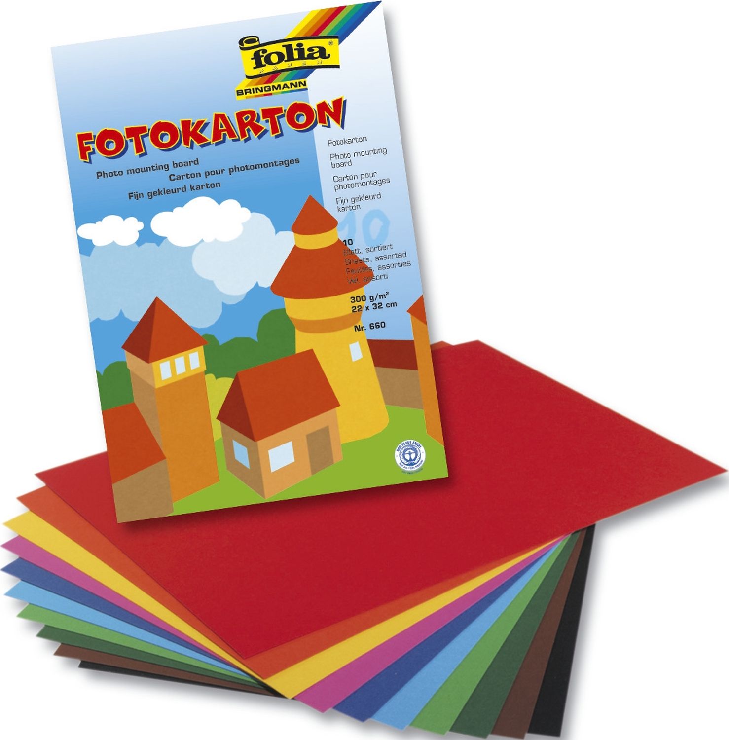 Fotokarton Mappe, 300g/qm, 22x33cm, 10 Blatt, 10 Farben sortiert