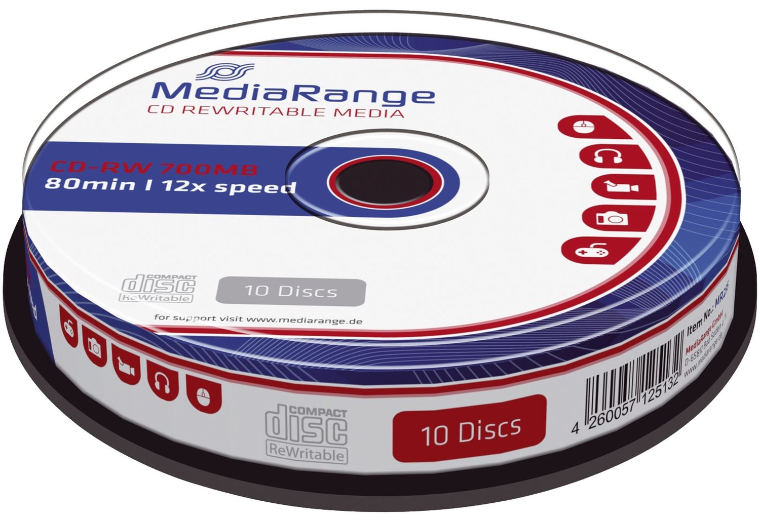 CD-RW Rewritables - 700MB/80Min, 12-fach/Spindel, Packung mit 10 Stück