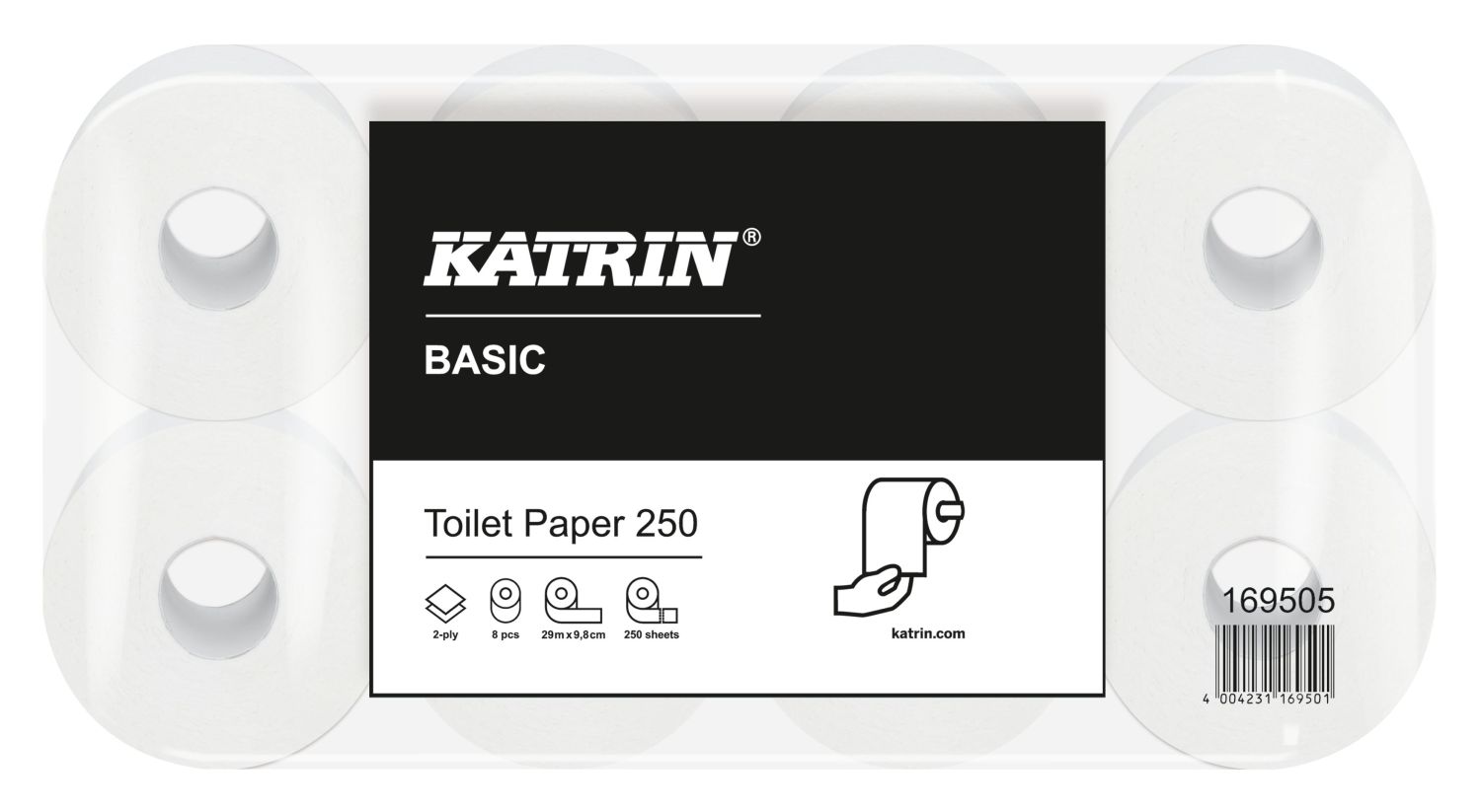 Toilettenpapier Basic Toilet - 2-lagig, naturweiß, 8 Rollen à 250 Blatt Toilettenpapier Basic Toilet - 2-lagig, naturweiß, 8 Rollen à 250 Blatt