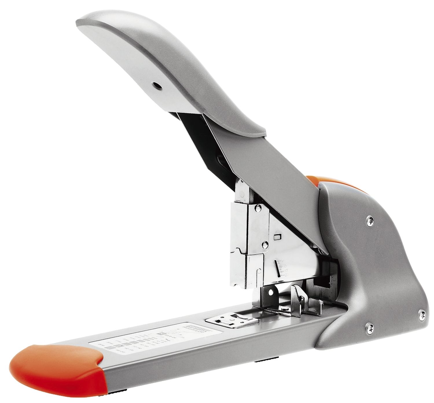 Starkes Blockheftgerät HD210, Metall, 210 Blatt, silber/orange Starkes Blockheftgerät HD210, Metall, 210 Blatt, silber/orange