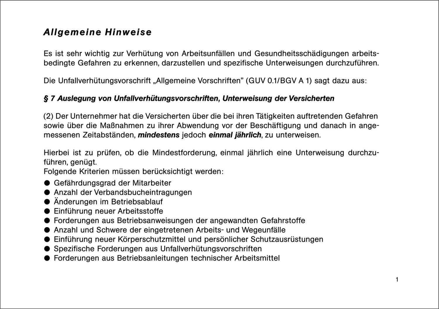 Unterweisungsbuch für die betriebliche Unfallverhütung, 48 Seiten, DIN A5 quer Unterweisungsbuch für die betriebliche Unfallverhütung, 48 Seiten, DIN A5 quer