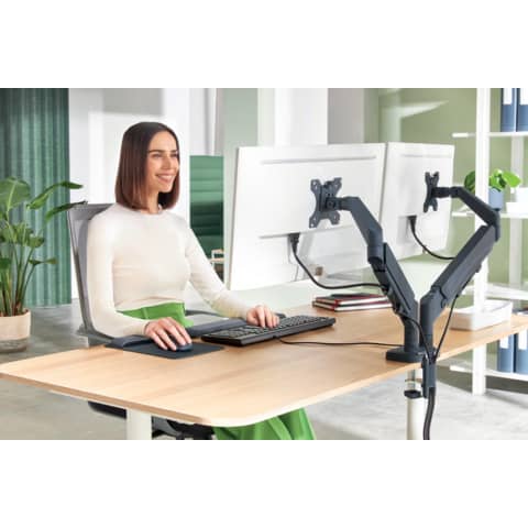 Monitorhalter Leitz Ergo 6537-00-89, für 2 Monitore bis 32 Zoll, Tischklemme, samtgrau