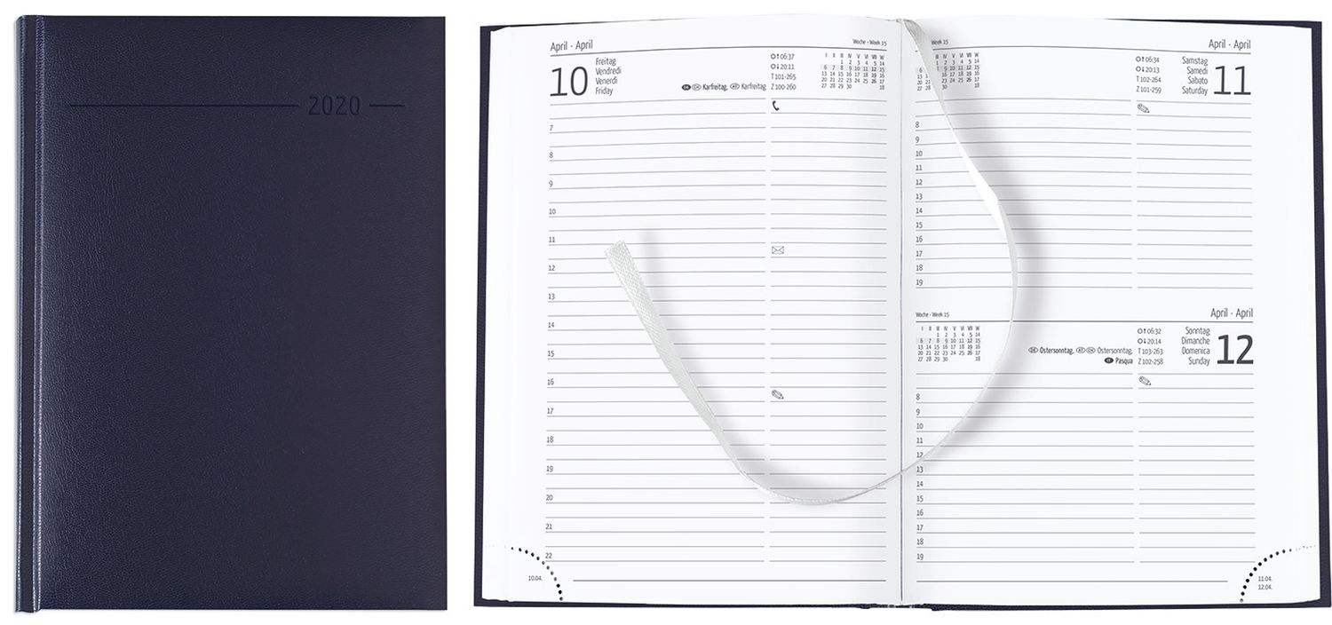Buchkalender Alpha 602693, Jahr 2026, 1 Tag auf 1 Seite, DIN A5 (14,5 x 21 cm, blau