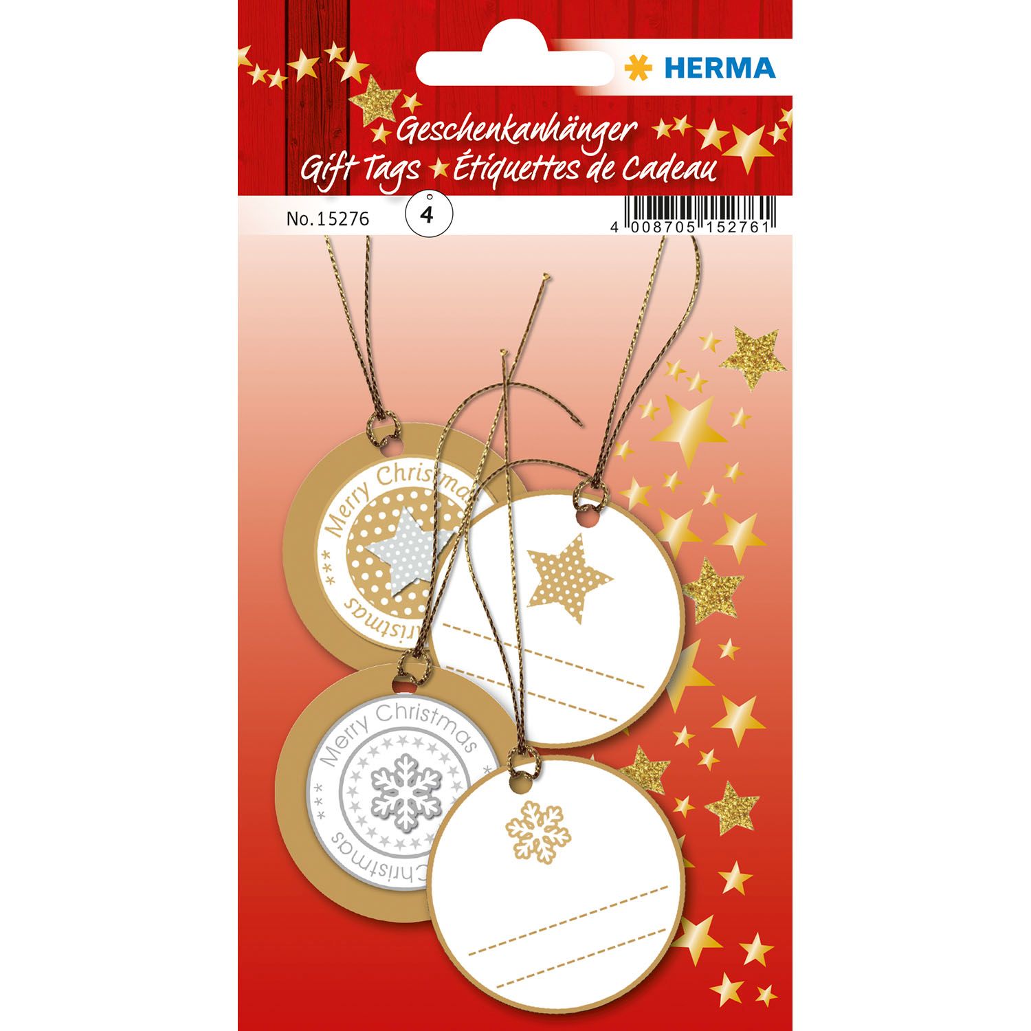 Geschenkanhänger Weihnachten - 3D, Ø 5 cm, 4 Stück, gold Geschenkanhänger Weihnachten - 3D, Ø 5 cm, 4 Stück, gold