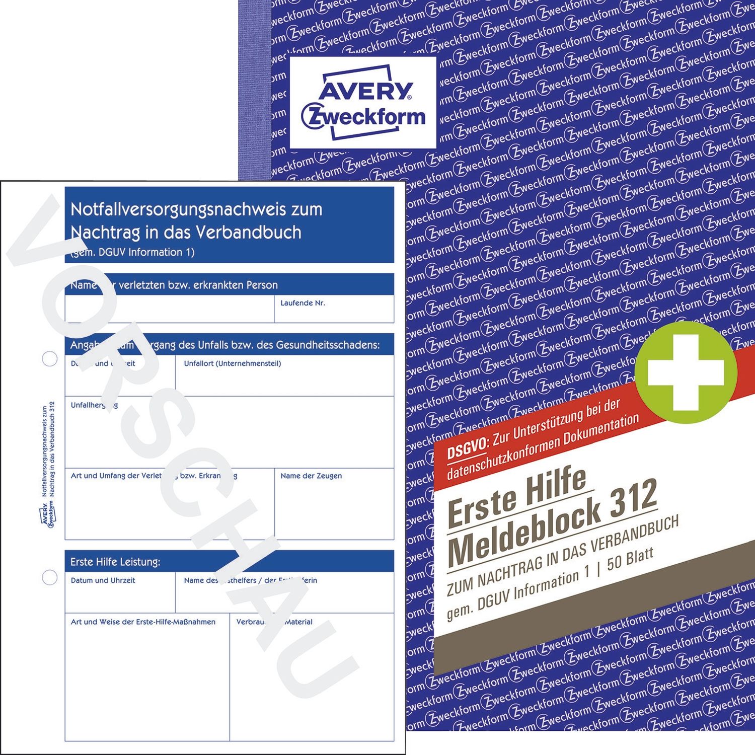 Erste Hilfe Meldeblock Avery Zweckform 312 DIN A5, 50 Blatt Erste Hilfe Meldeblock Avery Zweckform 312 DIN A5, 50 Blatt