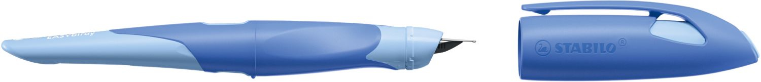 Ergonomischer Schulfüller für Linkshänder mit Standard-Feder M - EASYbirdy Pastel Edition in blau/hellblau - Einzelstift - inklusive Patrone - Schreibfarbe blau (löschbar)