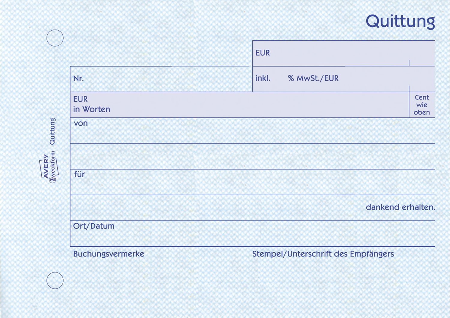 300 Quittung inkl. MwSt. - A6 quer, MP, BL, fälschungssicher, 50 Blatt