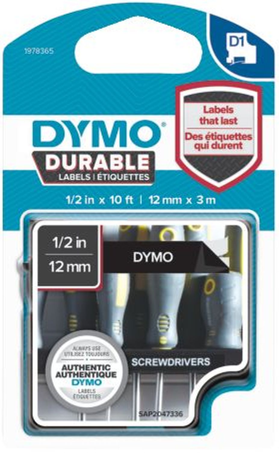 Schriftband D1 Vinylband - 12 mm x 3 m, weiß auf schwarz Schriftband D1 Vinylband - 12 mm x 3 m, weiß auf schwarz