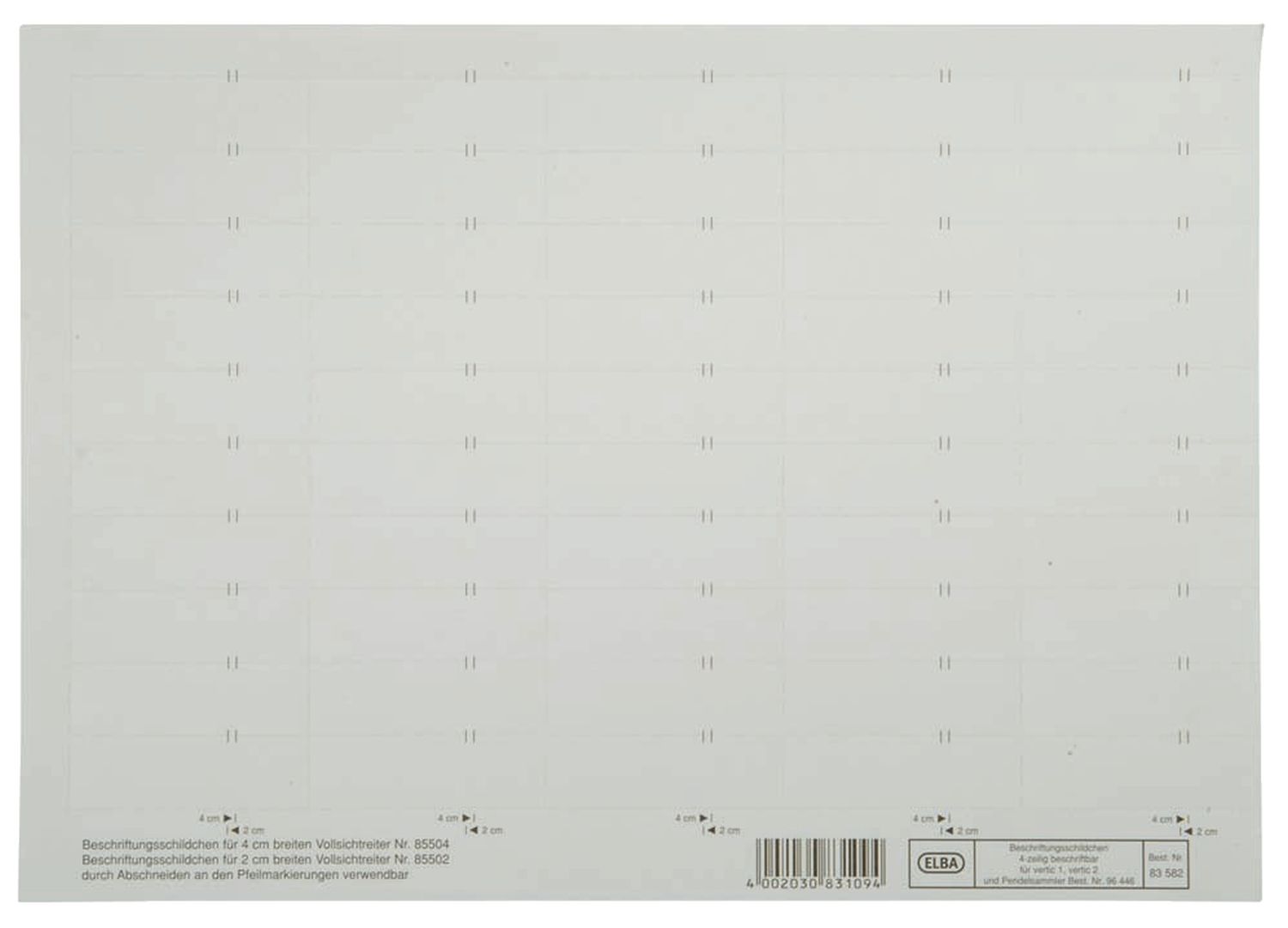 Beschriftungsschilder Elba vertic® 100555644 / 83582WE für Elba vertic®, PC-Beschriftung, 58 x 18 mm, weiß, 50 Stück Beschriftungsschilder Elba vertic® 100555644 / 83582WE für Elba vertic®, PC-Beschriftung, 58 x 18 mm, weiß, 50 Stück