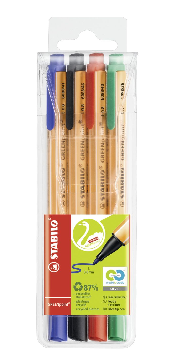 Umweltfreundlicher Filzschreiber - GREENpoint - 4er Pack - blau, schwarz, rot, grün