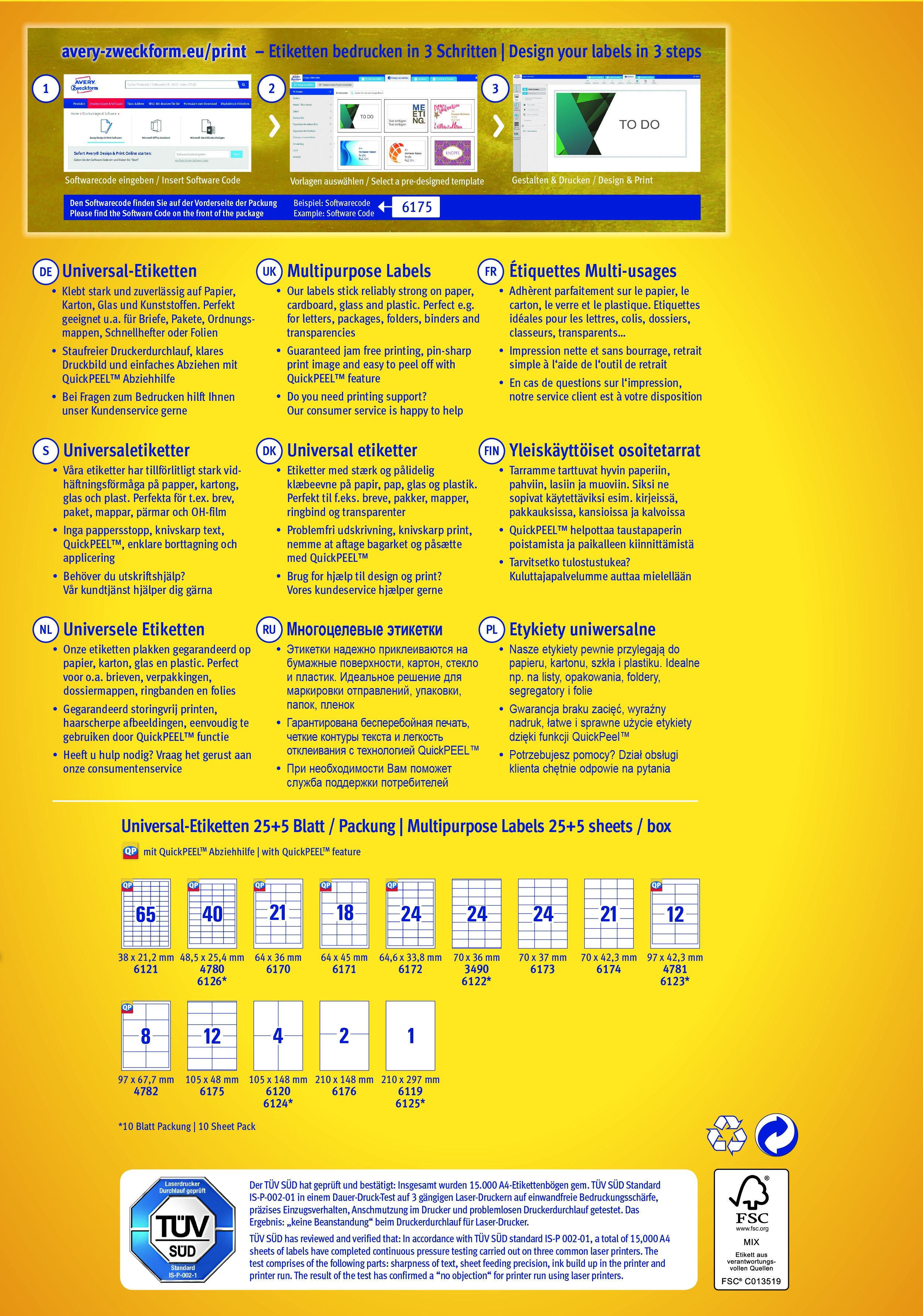 4781 Universal-Etiketten ultragrip - 97 x 42,3 mm, weiß, 360 Etiketten, permanent