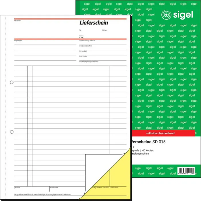 Lieferscheine Sigel SD 015, DIN A4, selbstdurchschreibend, 2 x 50 Blatt