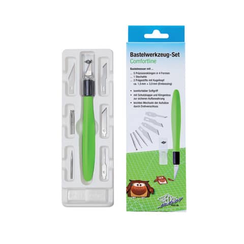 Skalpell Wedo Comfortline 7872199, Bastelwerkzeug-Set mit versch. Klingen, Stechahle und Prägestiften