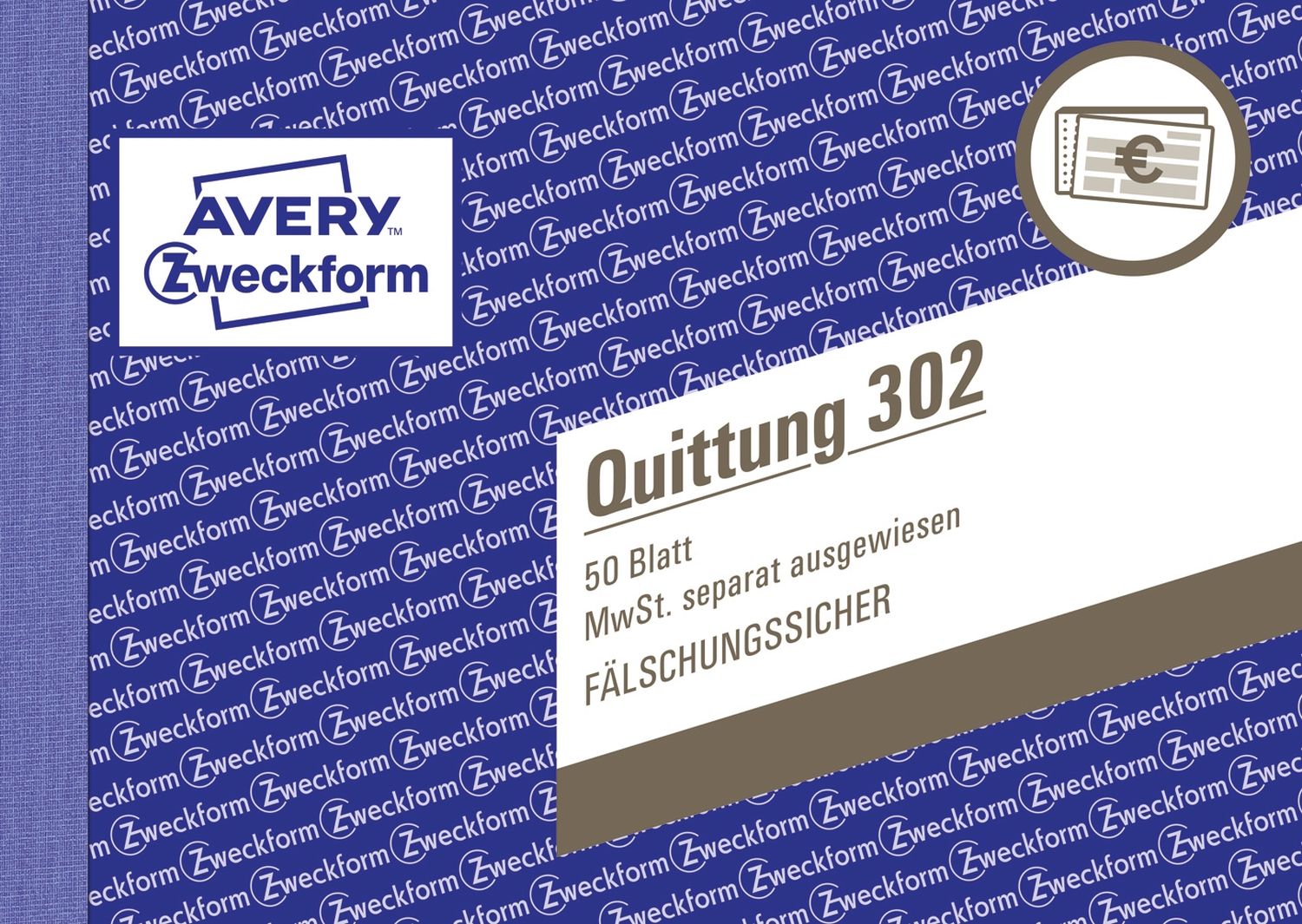 302 Quittung MwSt. separat ausgewiesen - A6 quer, MP, fälschungssicher, 50 Blatt, weiß 302 Quittung MwSt. separat ausgewiesen - A6 quer, MP, fälschungssicher, 50 Blatt, weiß