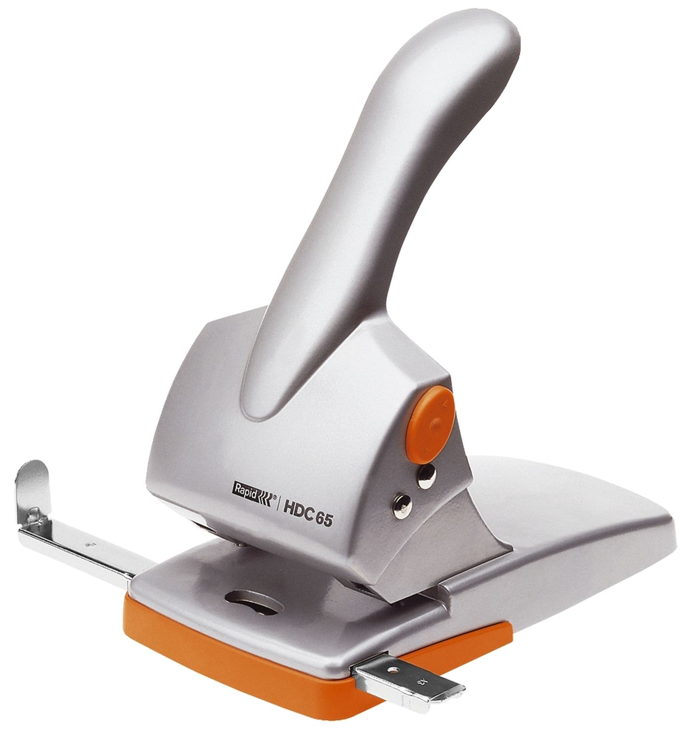 Registraturlocher HDC65, Gussmetall, 65 Blatt, silber/orange Registraturlocher HDC65, Gussmetall, 65 Blatt, silber/orange