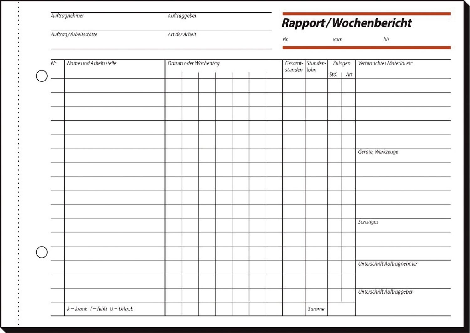 Rapporte/Wochenberichte - A5 quer, BL, MP, 100 Blatt Rapporte/Wochenberichte - A5 quer, BL, MP, 100 Blatt