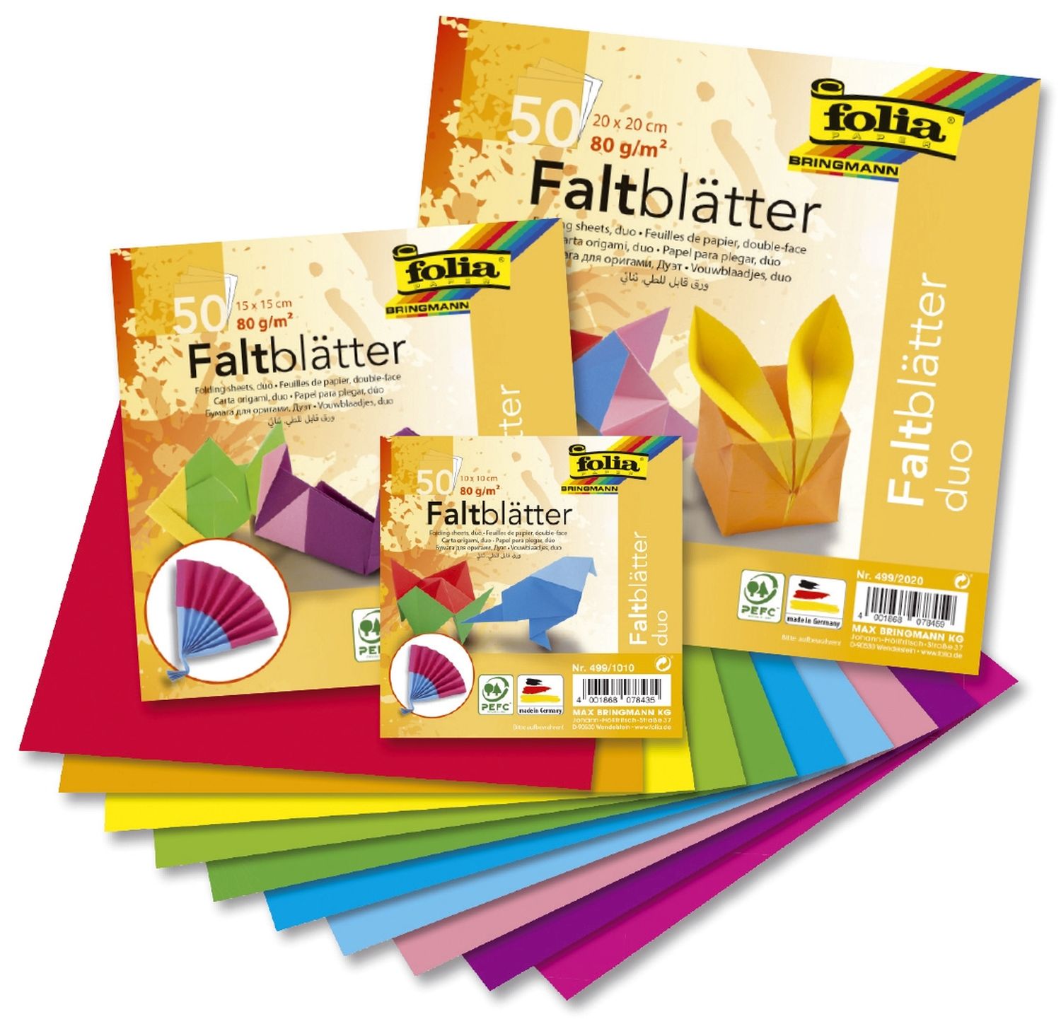 Faltblätter "Duo" - 50 Blatt, 10 Farben sortiert, 80g, 10x10cm