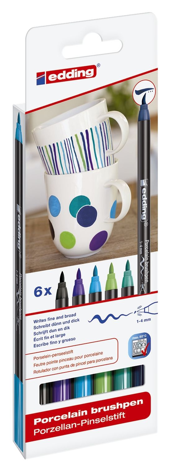 4200 Porzellan-Pinselstift - 1 - 4 mm, cool colour Set, 6 Farben sortiert 4200 Porzellan-Pinselstift - 1 - 4 mm, cool colour Set, 6 Farben sortiert