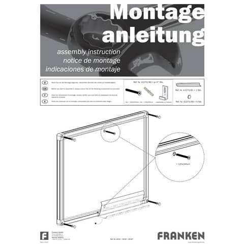 Whiteboard Franken ECO Emaille SC4204, 200 x 100 cm, emailliert, Alurahmen, senk- oder waagerechte Wandbefestigung