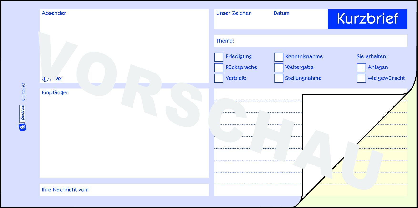 1741 Kurzbrief, DIN A4 (1/3), selbstdurchschreibend, 2 x 40 Blatt, weiß, gelb 1741 Kurzbrief, DIN A4 (1/3), selbstdurchschreibend, 2 x 40 Blatt, weiß, gelb