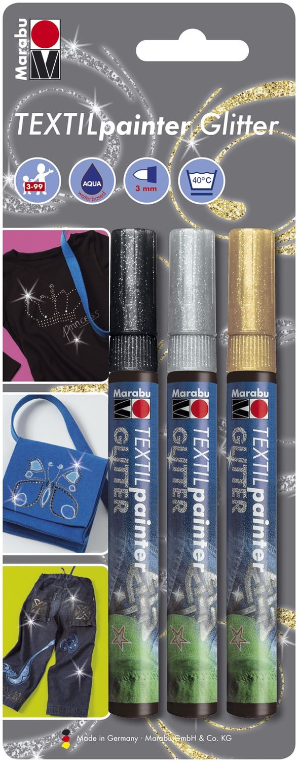 Textil Painter Glitter, 3er-Blister-Sortierung, 3 x 3 mm Textil Painter Glitter, 3er-Blister-Sortierung, 3 x 3 mm